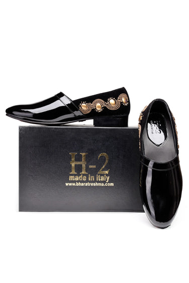 Patent Leather Loafers with Velvet Back & Hand-Embroidered - Bharat Reshma