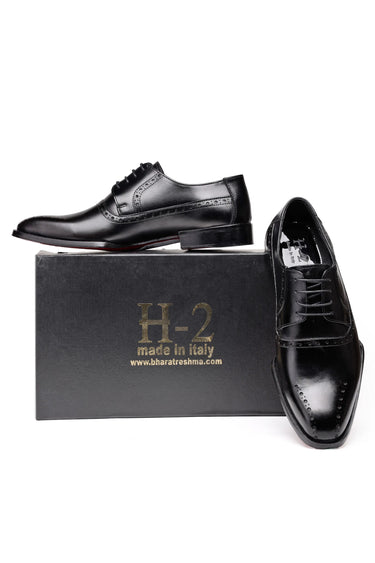 Black Leather Brogue Derby Shoes for Men - Bharat Reshma