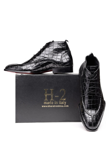 Croc-Pattern Leather Ankle Boots for Men - Bharat Reshma
