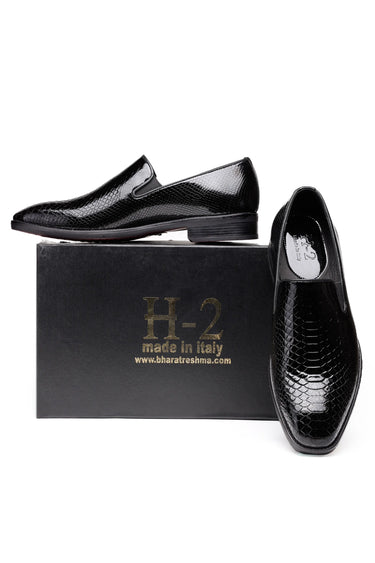Black Python-Texture Classic Leather Slip-On Shoes - Bharat Reshma