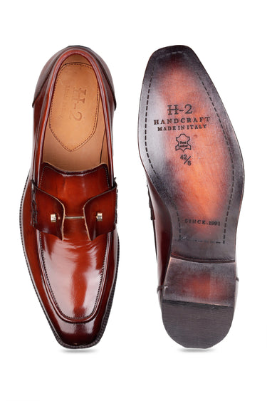 Leather Loafers with High-Gloss Finish & Nut-Style Closure - Bharat Reshma
