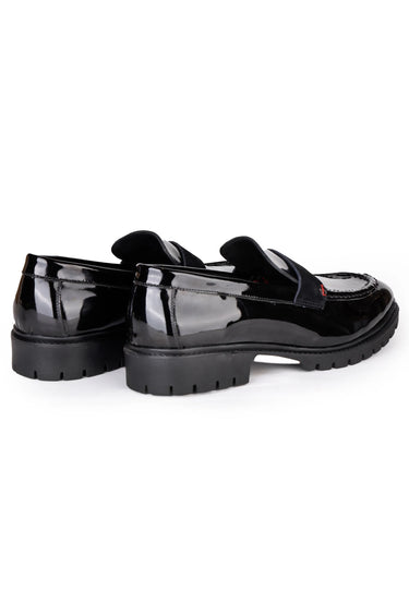 Black Patent Leather Loafers with Velvet Strap Detailing - Bharat Reshma