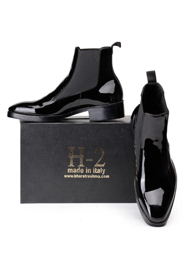 Black Patent Leather Chelsea Boots – Premium Gloss Finish - Bharat Reshma