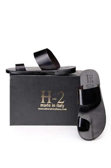 Black Pure Leather Men’s Flat Slippers - Bharat Reshma