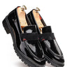 Black Patent Leather Loafers with Velvet Strap Detailing - Bharat Reshma