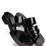 Black Glossy Leather Slippers with Heel - Bharat Reshma