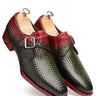 Two-Tone Red & Dark Green Python-Texture Leather Shoes - Bharat Reshma