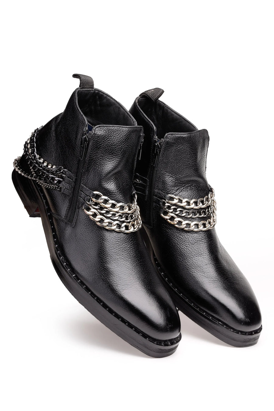 Pure Leather Ankle-Length Boots with Front & Back Chain Detailing