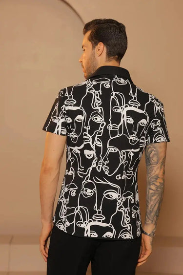 Black Abstract Faces Printed Shirt