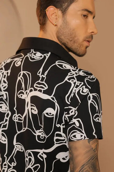 Black Abstract Faces Printed Shirt