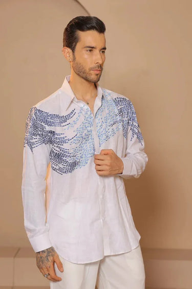 White Premium Linen thread embroidered shirt