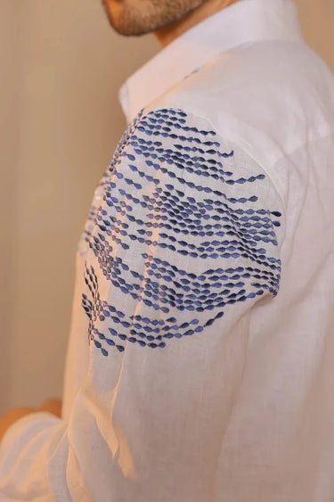 White Premium Linen thread embroidered shirt