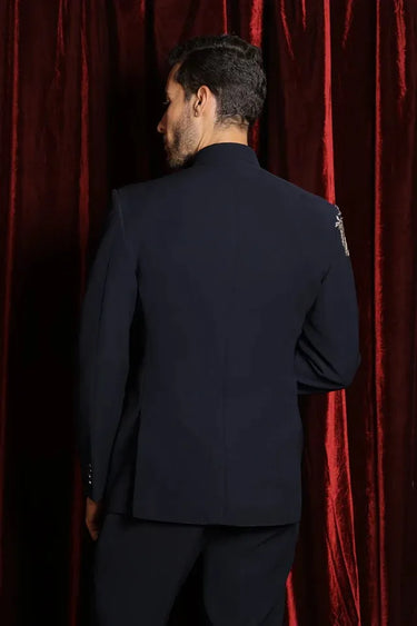 Navy blue crest bandhgala set