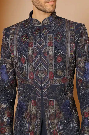 Majestic blue indowestern set