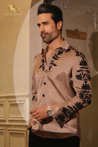 Designer Brown Resham Embroidered Shirt