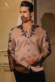 Designer Brown Resham Embroidered Shirt