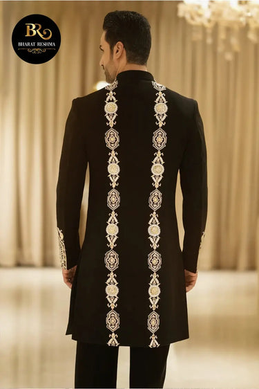 Black Front Open Embroidery Indo-Western