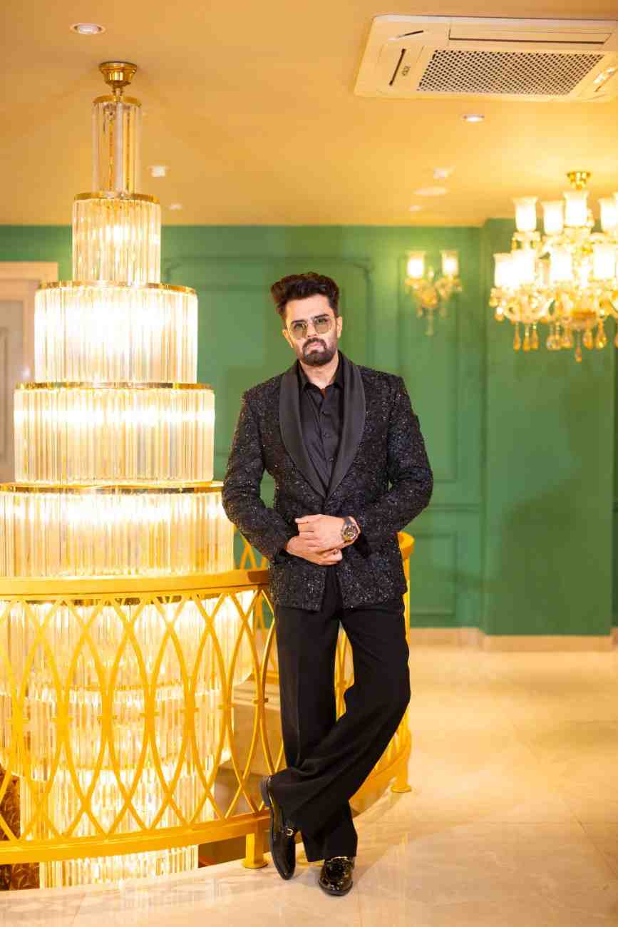 Manish Paul in Black Tuxedo with Intricate Geometric Beadwork