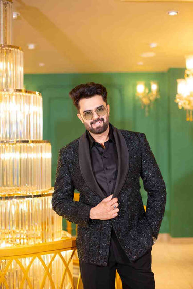 Manish Paul in Black Tuxedo with Intricate Geometric Beadwork