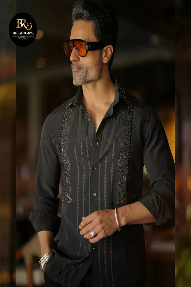 Designer black shirt with Pintex Work