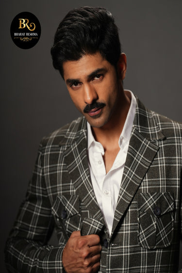 Black Checkered Pattern Lapel Collar Tuxedo Jacket
