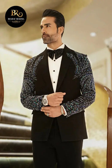 Black tuxedo with cutdana embellishment