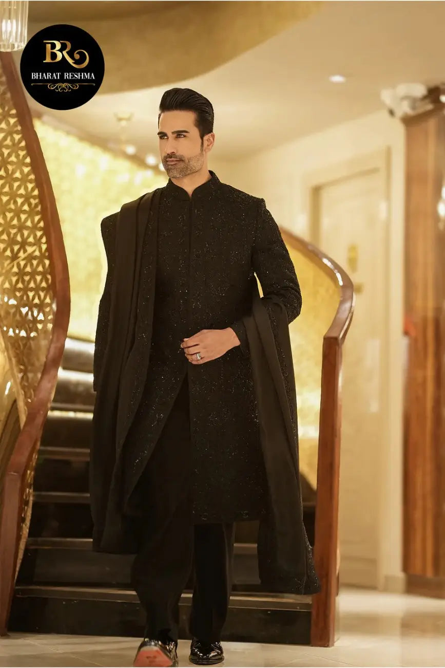 Black Indo Western with Moti & Sequence Work