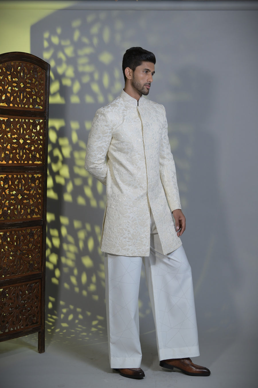 Designer Pearl White Concealed Indo-western