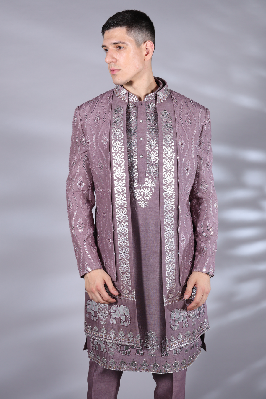 Designer Purple Indo-Western with Silver Foil Print