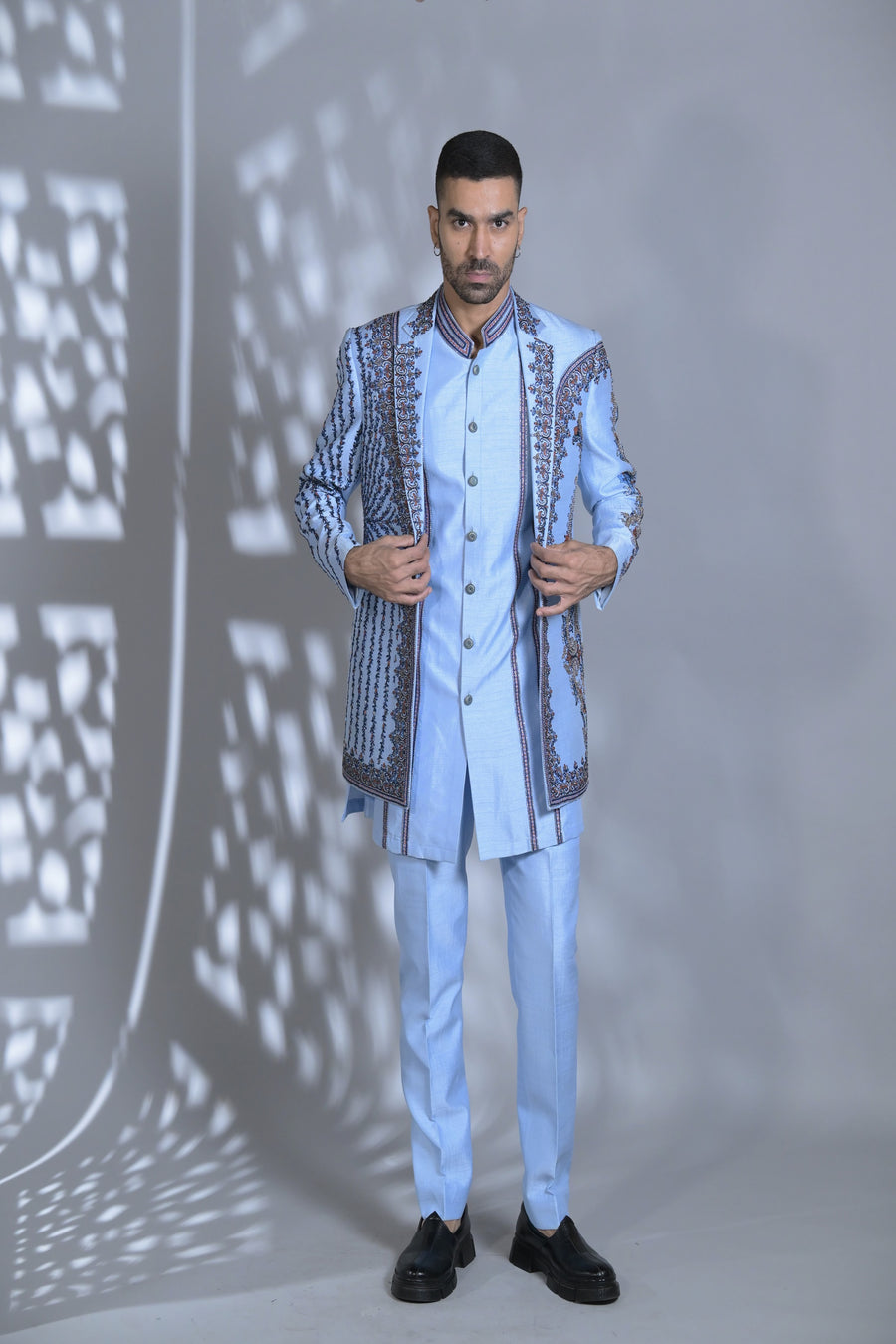 Designer Blue Embraided 3 Pc Indo-western set
