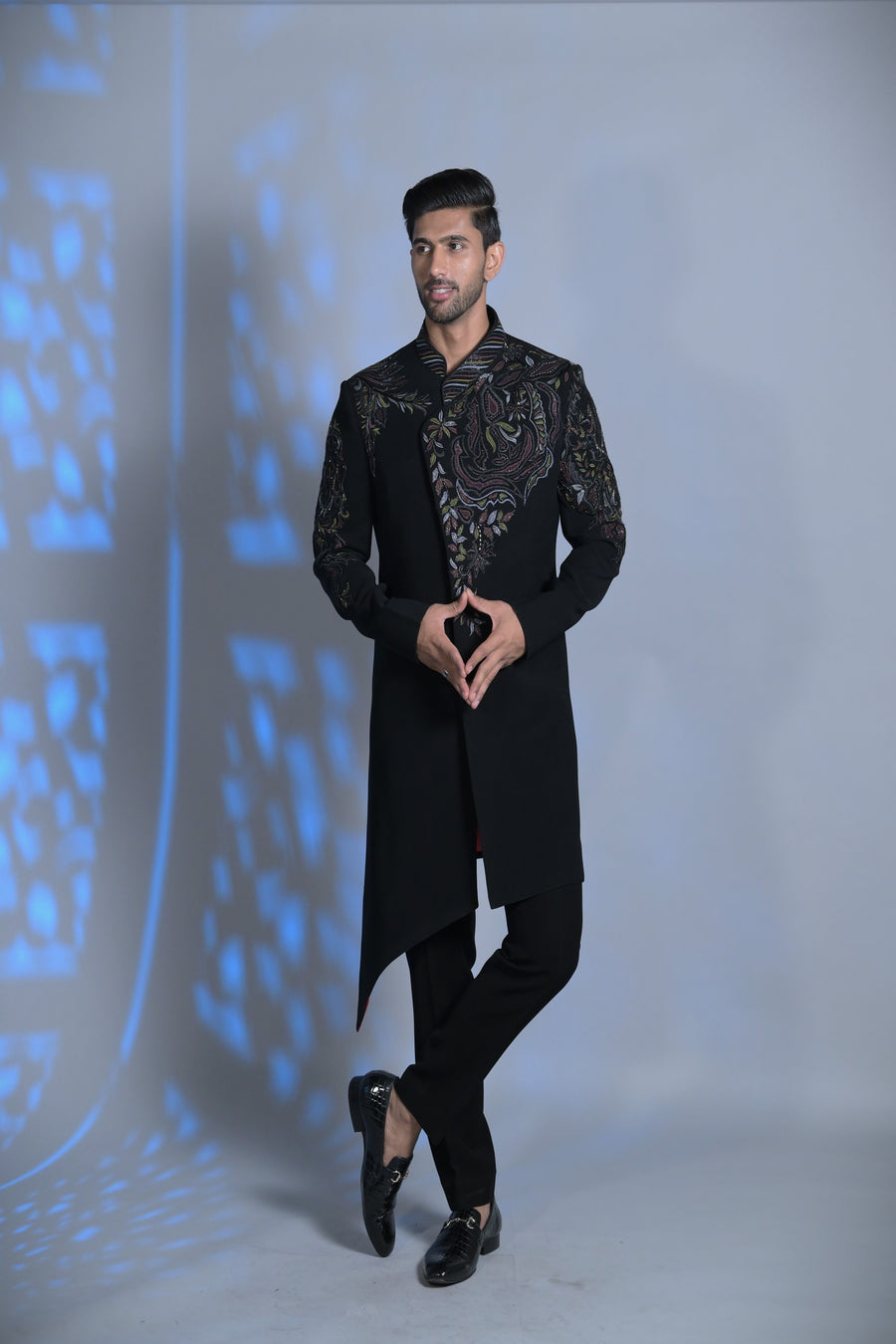 Designer Classic Black Embroided Asymmetrical Indo-western