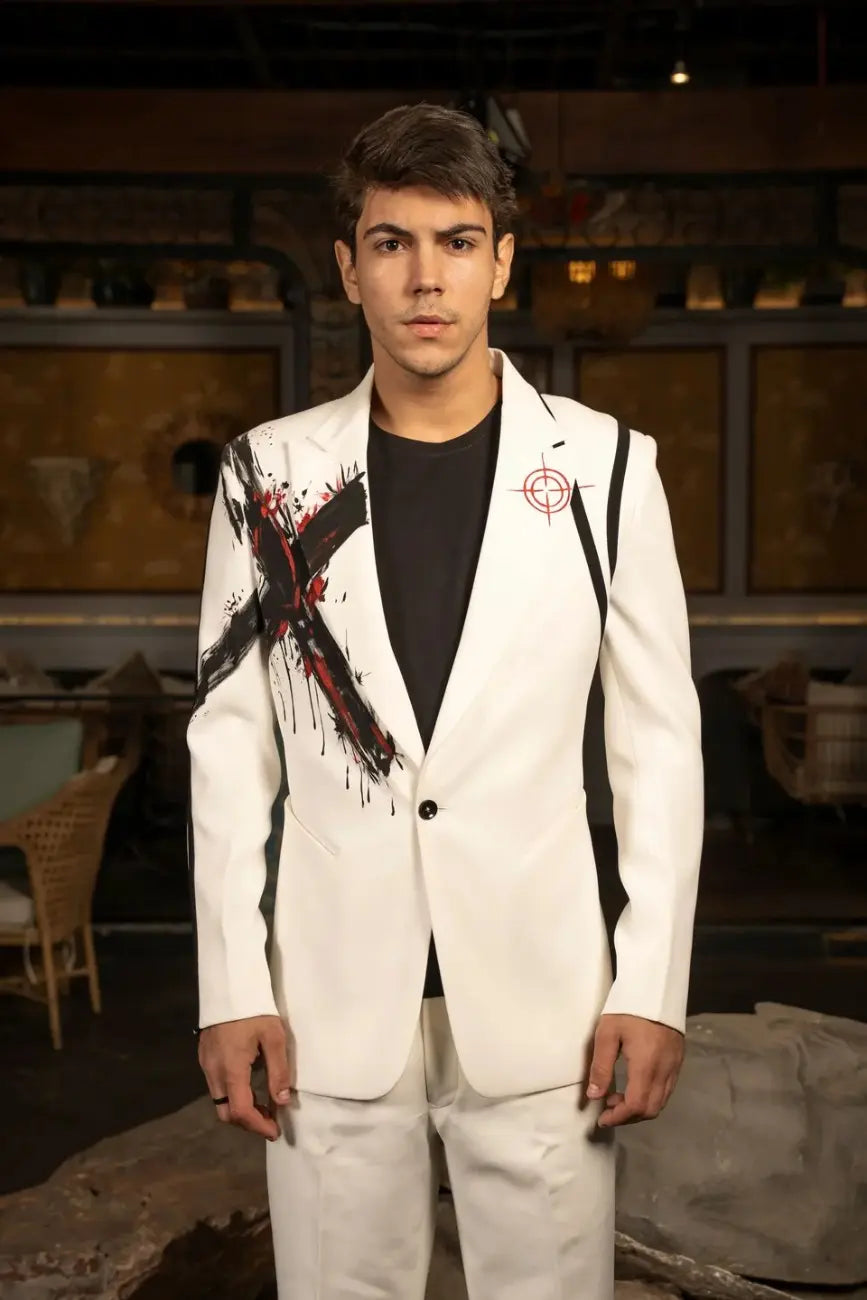 Ivory & Black Cross hand paint Coat