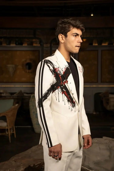 Ivory & Black Cross hand paint Coat