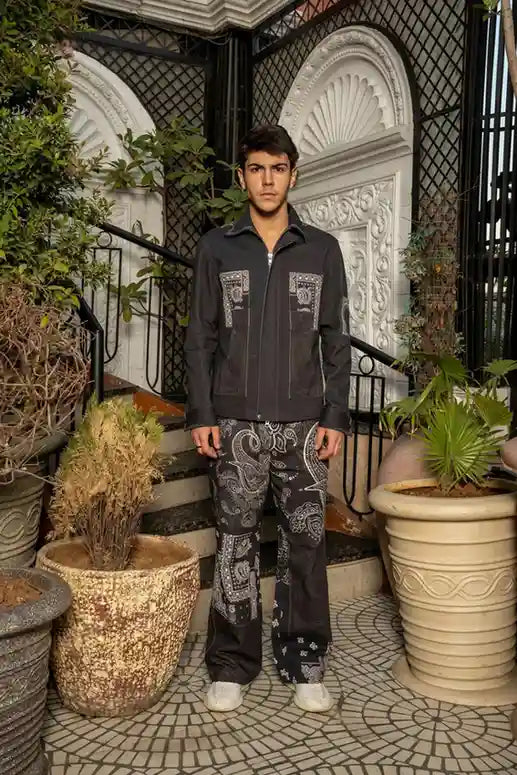 Gray Digital print paisley Denim Co-Ord set
