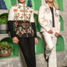White & Black Monochrome Motif Jacket - Bharat Reshma
