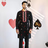 Lucky Card Black Kurta – Magna Fabric with Red & White Embroidery - Bharat Reshma