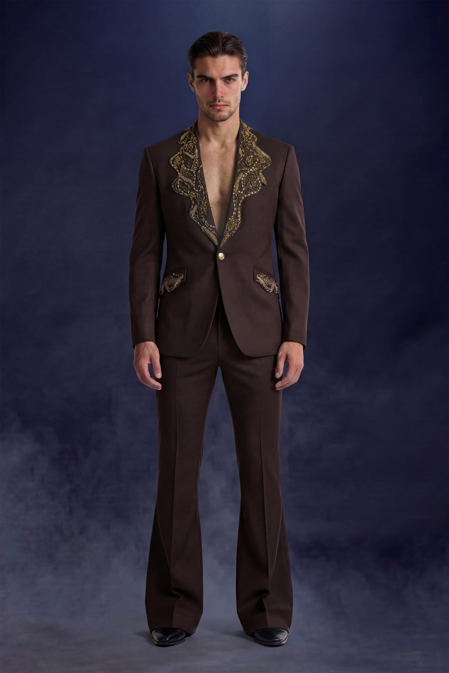 Designer Brown Hand Embroidered 2 Piece Suit