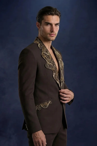 Designer Brown Hand Embroidered 2 Piece Suit