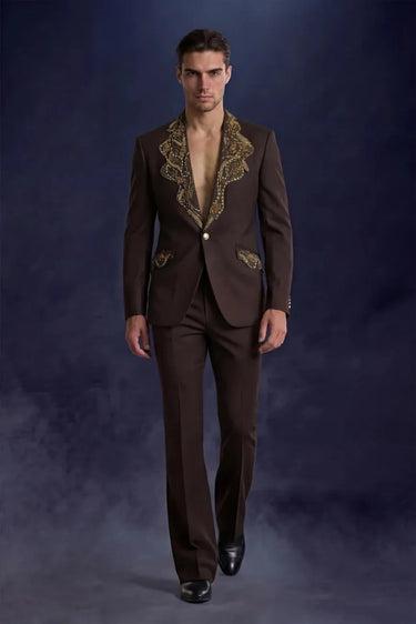 Designer Brown Hand Embroidered 2 Piece Suit