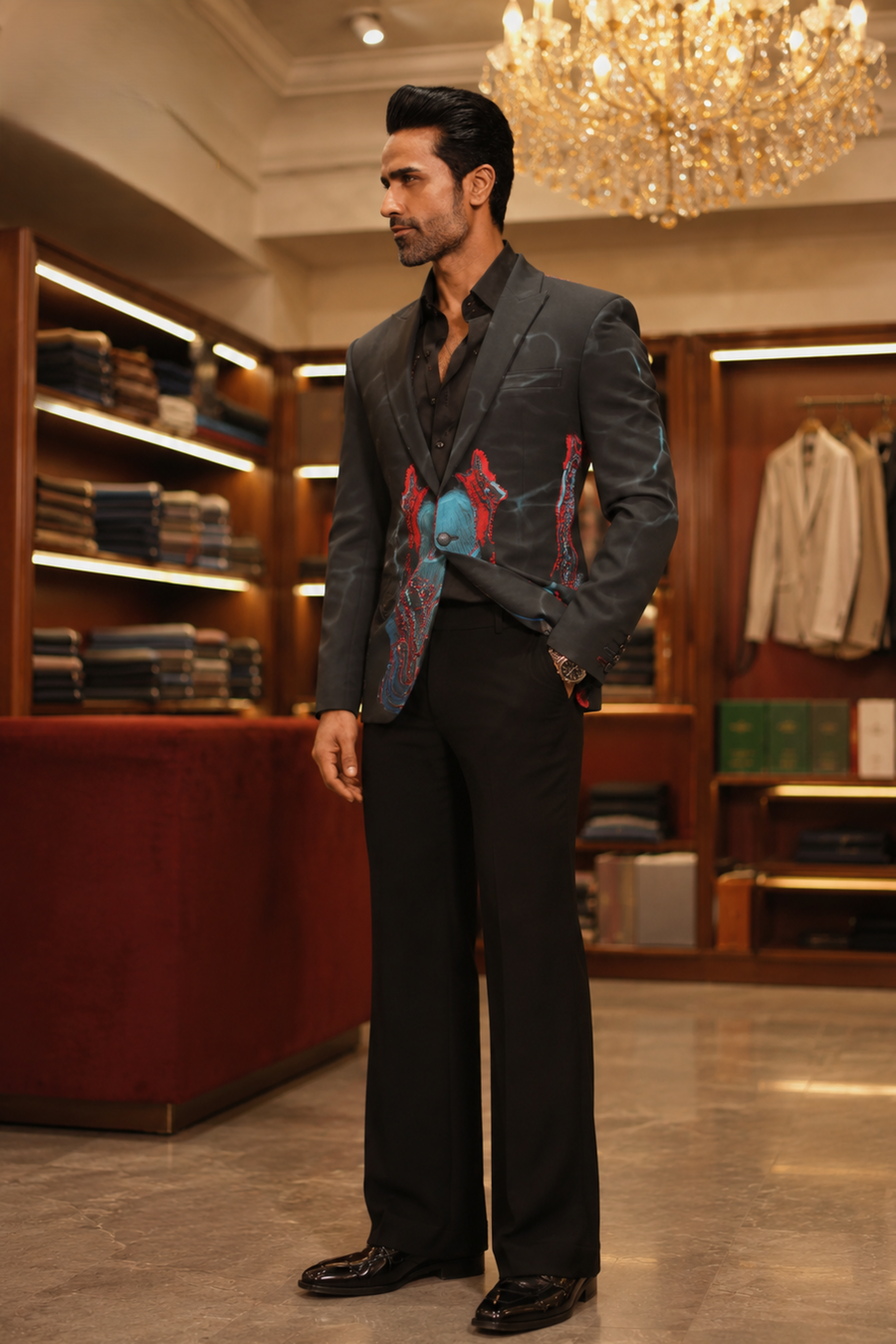 Blue Abstract Printed Blazer