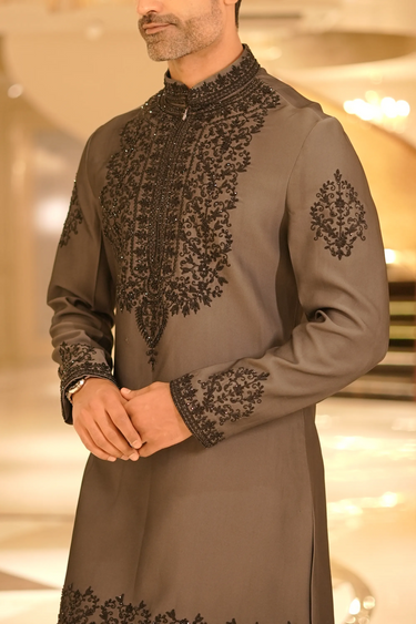 Shahnoor Silk Kurta with Hand Embroidery - Bharat Reshma
