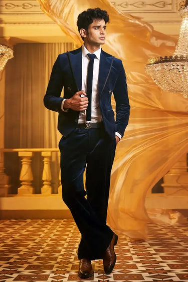 Teal Blue Velvet Tuxedo with Satin Lapel