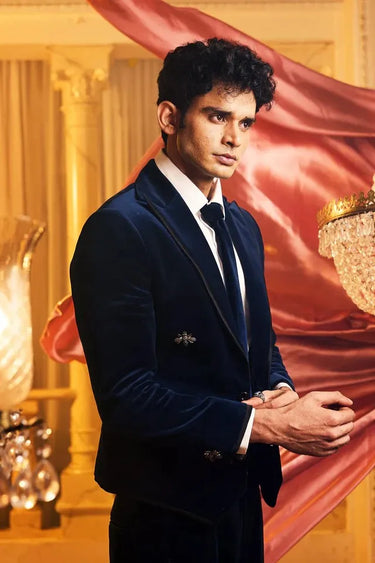 Teal Blue Velvet Tuxedo with Satin Lapel