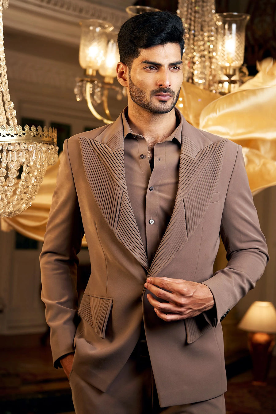 Mocha Brown 3D Lapel Suit for Men