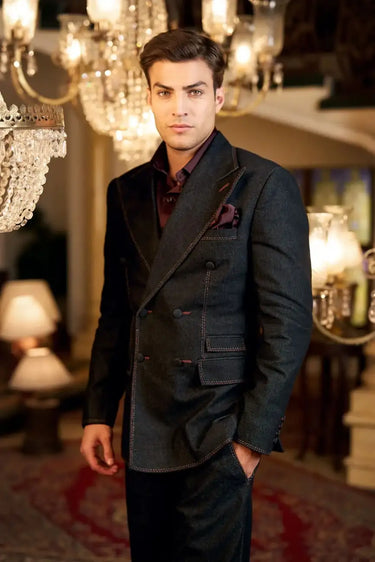 Dark Navy Chambray Denim 2 Piece Suit