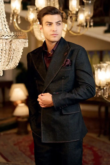 Dark Navy Chambray Denim 2 Piece Suit