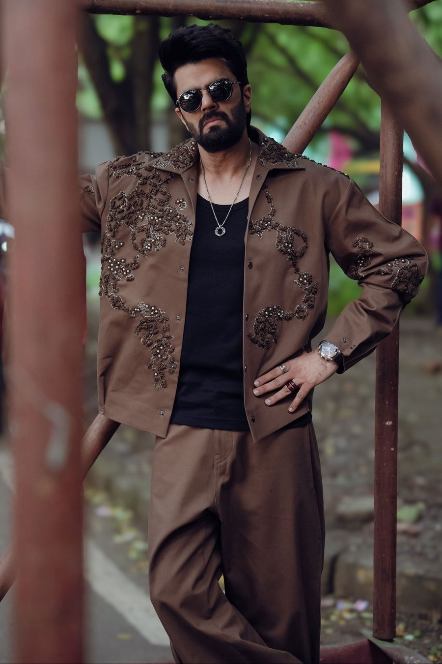 Maniesh Paul in an earthy brown coordset