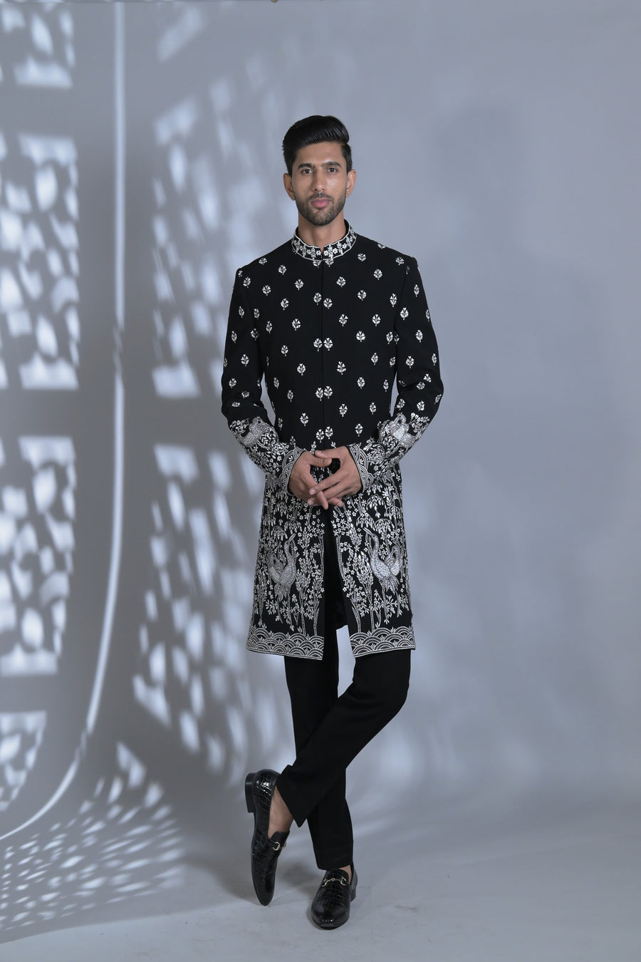 Designer Black Resham Embroided Men's Kurta Set