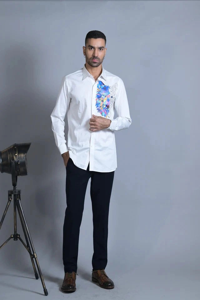 Hand Painted Wolf Artwork White Shirt