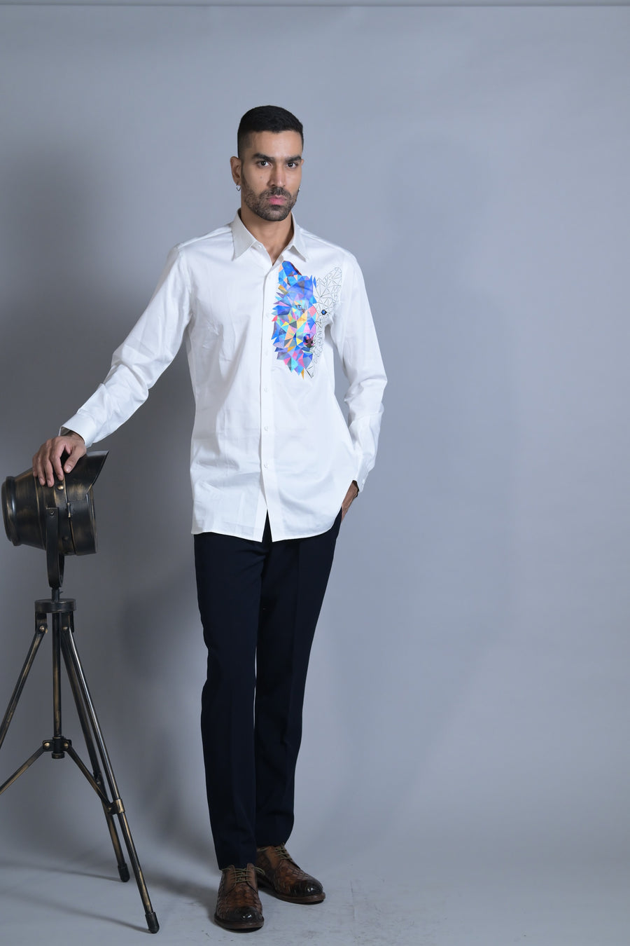 Hand Painted Wolf Artwork White Shirt